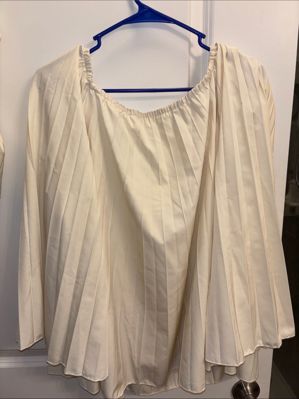 SHEIN Cream Pleated Off-Shoulder Blouse